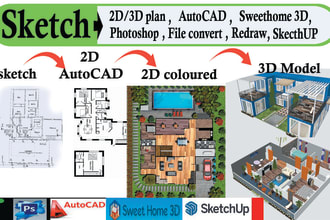 draw floor plan in skecthup autocad photoshop or hand sketch