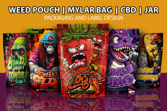 design unique weed pouch, mylar bag, jar and cbd product labels