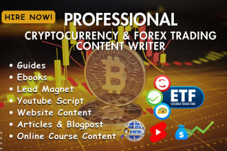 write stock market trading course content, crypto ebook, do course video editing