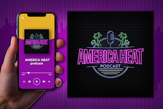 design neon podcast cover art and podcast logo