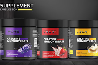 do awesome supplement label design, pre workout, whey protein, supplement label