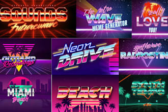 do 90s 80s retro vintage synthwave design style neon t shirt and chrome 3d logo