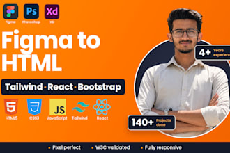 convert PSD to HTML responsive, figma to HTML CSS and js