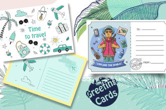 design custom 2d style hand drawn postcard or greeting card
