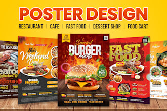 create restaurant, café, bar, fast food, pizza, dessert flyer poster menu design