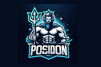 creative modern poseidon esport mascot logo  with express delivery