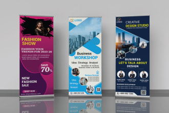 create modern roll up, pull up, stand banner and banner ads design in 24 hours