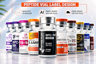 design peptide label, vial label, product label and 3d mockup