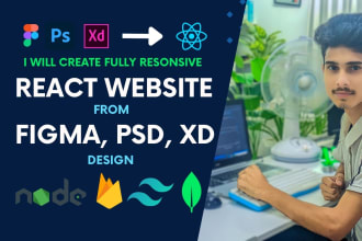 create figma, xd, PSD to react website with firebase mongodb