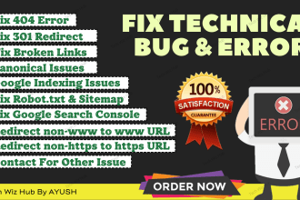 fix 301 redirect, broken links, 404 error, canonical and other issues