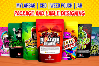 design unique weed pouch, mylar bag, cbd product packaging label