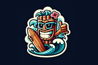 creative tiki surfer sticker mascot logo design design in one day