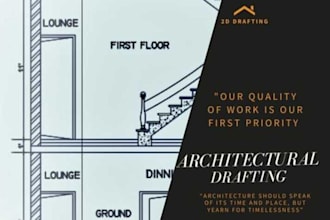 draft architectural drawings, section, elevations, 2d drawings in autocad