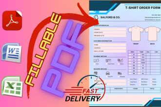 design invoice, order form, fillable PDF with conditions
