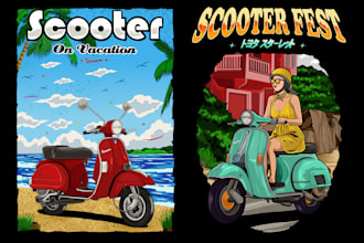 draw illustrations of scooters, cars and automotive