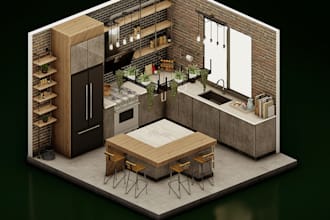design kitchen layouts, moodboard and 3d interior renderings