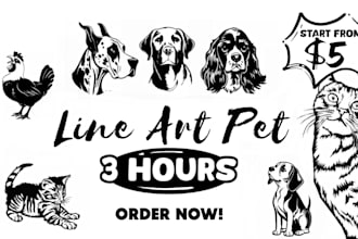 draw a custom pet portrait line art from your photo