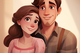 do you cute disney cartoon couple portrait