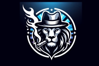 make modern lion smoking mascot logo design with unlimited revision