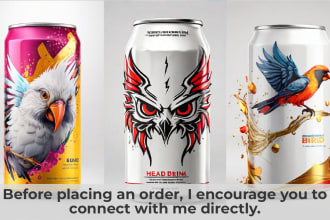 create energy drink, soda, beer, juice can label design