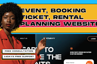 develop event, booking website, rental website, ticket event planning, website