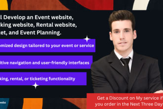 develop event, booking website, rental website, ticket website, event planning