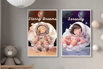 design a cute printable nursery wall art for kids room, etsy