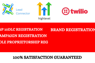 setup a2p 10dlc, lead connector, twilio, ghl, mailgun, close crm