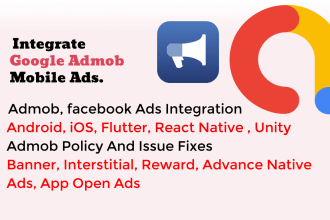 integrate google abmob ads into react native and expo , android and ios apps