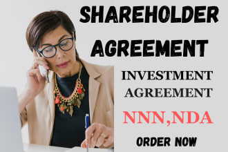 write legal contracts agreements, shareholder, investment