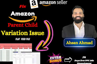 fix your amazon product variation issue parent child listing  by flat feed file