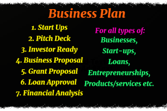 do grant writing, business plan writer, pitch deck, startup plan, grant proposal