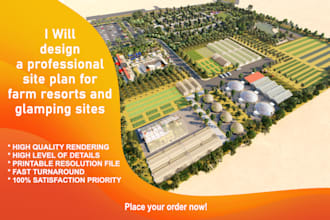 design a professional site plan for farm resorts and glamping sites