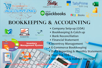 do accounting, and bookkeeping in tally, quickbooks, excel