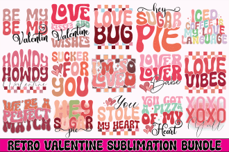 design retro groovy valentine typographic t shirt bundle
