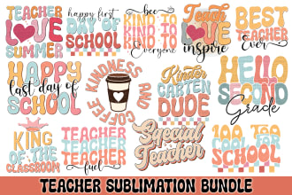 design retro groovy teacher sublimation t shirt bundle