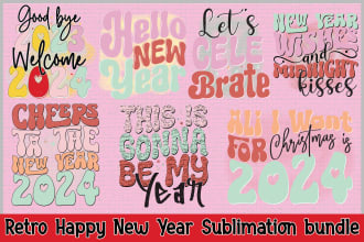 design retro groovy new year t shirt bundle