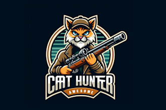 design a unique modern cat hunter mascot logo for your company