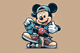 design an awesome skater mickey  mascot logo with express delivery