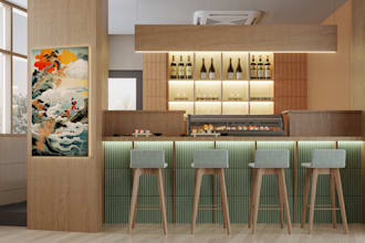 create restaurant interior design render , 3d rendering architecture