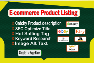 do shopify, etsy, ebay, wordpress, product description, and SEO product listing