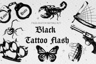 draw custom stencil flash tattoo in 24 hours