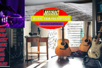 music transcription midi files, tabs, sheet music, piano, guitar, music XML