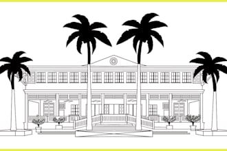draw detailed building line art,sketch,vector art