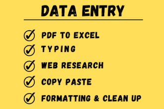 do data entry, web scraping, web research, excel,PDF data extraction,data mining