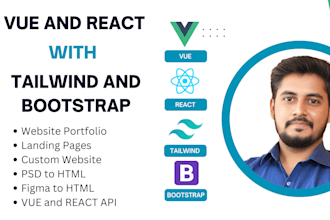 create and design website and portfolio with react, vue and tailwind