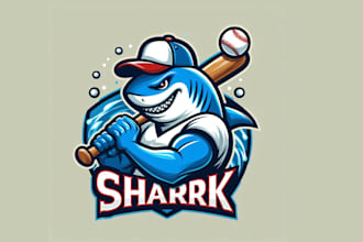 creative shark play baseball mascot logo for your company