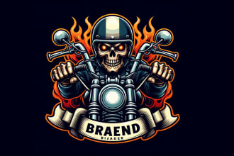 creative unique skull bike rider mascot logo design for your company