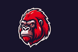 make modern red gorilla head mascot logo for your business