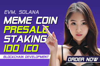 build meme coin presale staking launchpad dapp, token website for evm solana